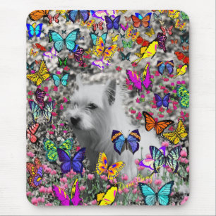 Tapis De Souris Violette dans les papillons - chien blanc de