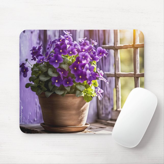 Tapis De Souris Violettes violettes En Argile Pot Anniversaire (Avec souris)