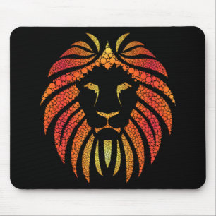 Tapis De Souris Visage Abstrait de Lion Orange Tribal