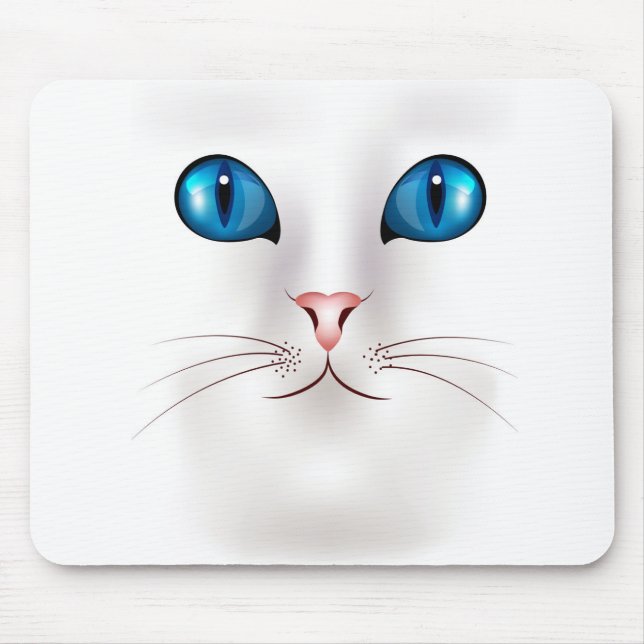 Tapis De Souris Visage de chat blanc avec yeux bleus (Devant)