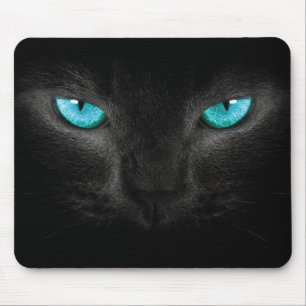 Tapis De Souris Visage de chat noir avec des yeux de turquoise