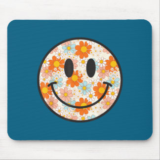 Tapis De Souris Visage Sourire Fleur de Daisy Rétro Heureux Hommes