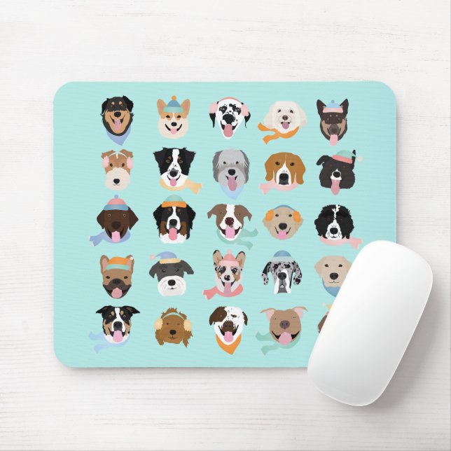 Tapis De Souris Visages de chiens d'hiver (Avec souris)