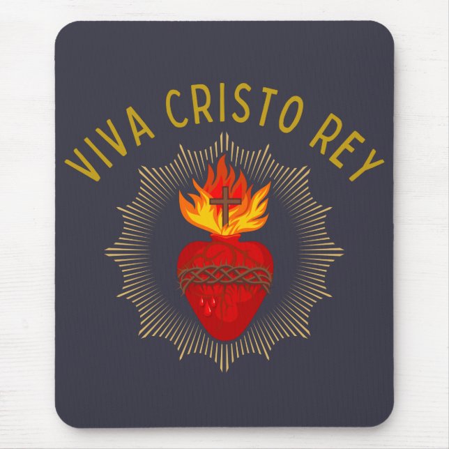 Tapis De Souris Viva Cristo Rey Catholique Cristeros Sacré Coeur (Devant)