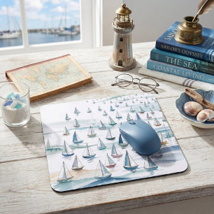 Tapis De Souris Voiliers à l'aquarelle en mer Nautique