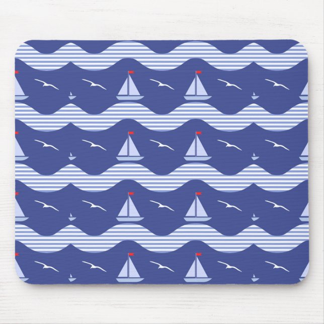 Tapis De Souris Voiliers sur un motif rayé de mer (Devant)