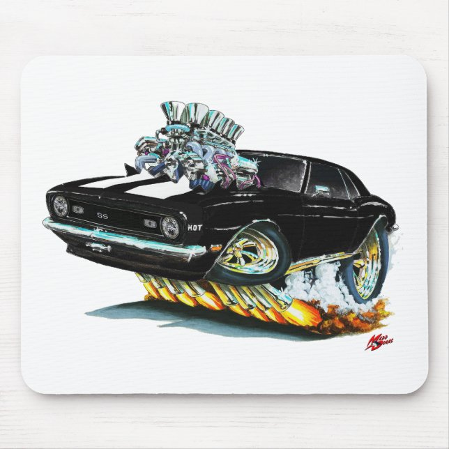 Tapis De Souris Voiture 1968 Noir-Blanche de Camaro solides (Devant)