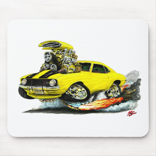 Tapis De Souris Voiture 1969 Jaune-Noire de Camaro Z28 (Devant)