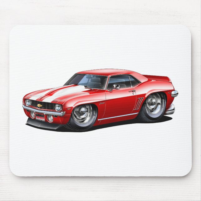 Tapis De Souris Voiture 1969 Rouge-Blanche de Camaro solides (Devant)