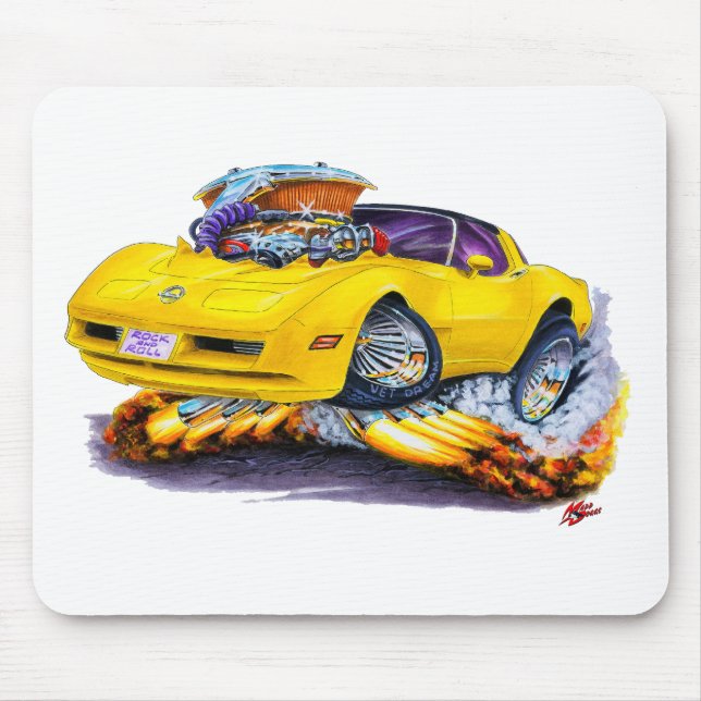 Tapis De Souris Voiture 1980-82 jaune de Corvette (Devant)