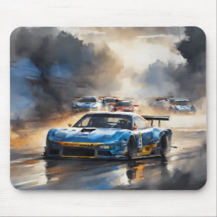 Tapis De Souris Voiture Blue Race avec le Soleil Rising