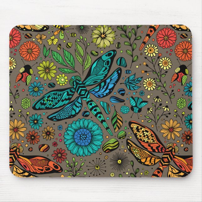 Tapis De Souris Voler, libellule de mouche sur brun (Devant)