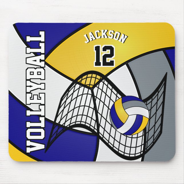 Tapis De Souris Volley-ball 🏐 sport en bleu, blanc, jaune, gray (Devant)
