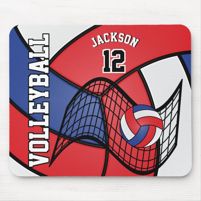 Tapis De Souris Volley-ball 🏐 sport en rouge, blanc et bleu (Devant)