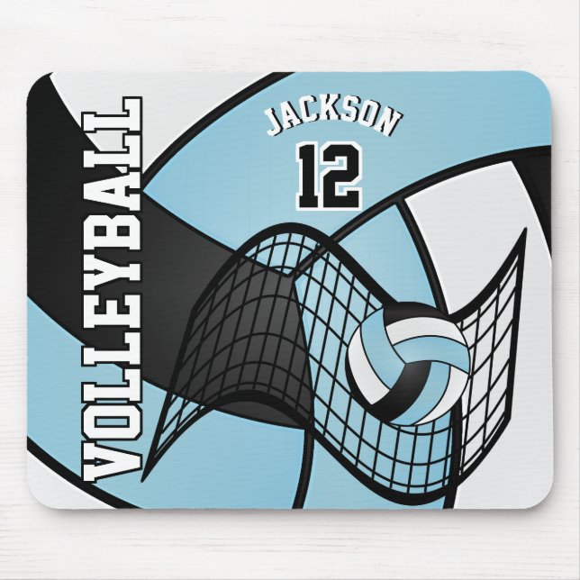 Tapis De Souris Volley 🏐 Sport - Bleu clair, Blanc et Noir (Devant)