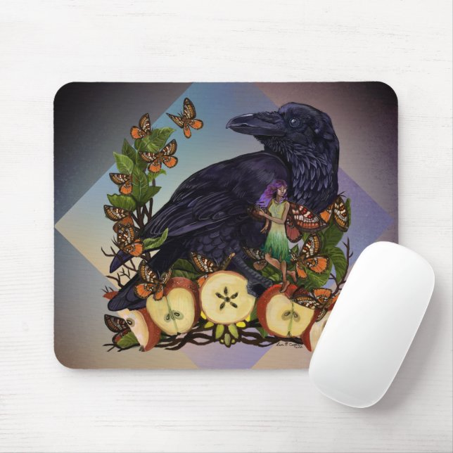 Tapis De Souris Vols d'Imaginaire Corbeau Faery Art (Avec souris)