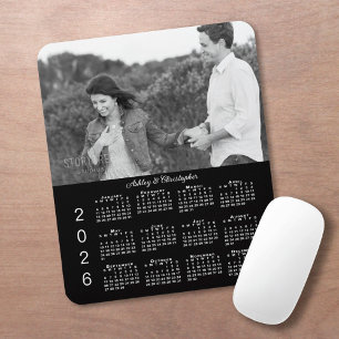 Tapis De Souris Votre calendrier personnalisé 2026 noir avec noms