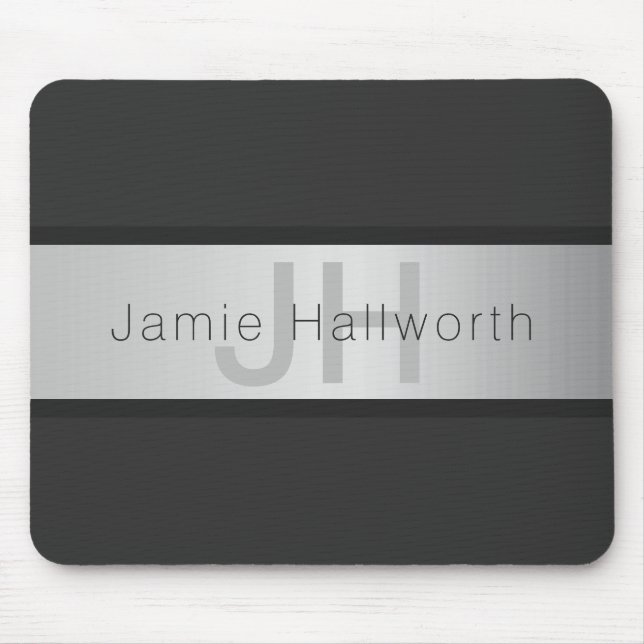 Tapis De Souris Votre nom et votre monogramme | Gris & Faux Silver (Devant)