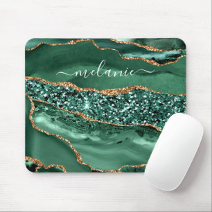 Tapis De Souris Votre nom Souris Pad Cadeau Agate Green Gold Parti