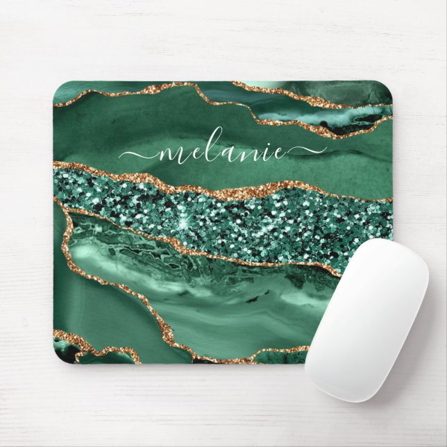 Tapis De Souris Votre nom Souris Pad Cadeau Agate Green Gold Parti (Avec souris)