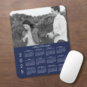 Tapis De Souris Votre photo Noms Navy Blue 2025 Calendrier
