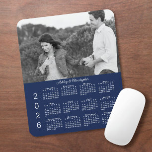 Tapis De Souris Votre photo Noms Navy Blue 2026 Calendrier
