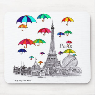 Tapis De Souris Voyage avec la tour de Paris Effiel de parapluies