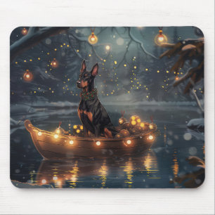 Tapis De Souris Voyage de Noël festif du Doberman