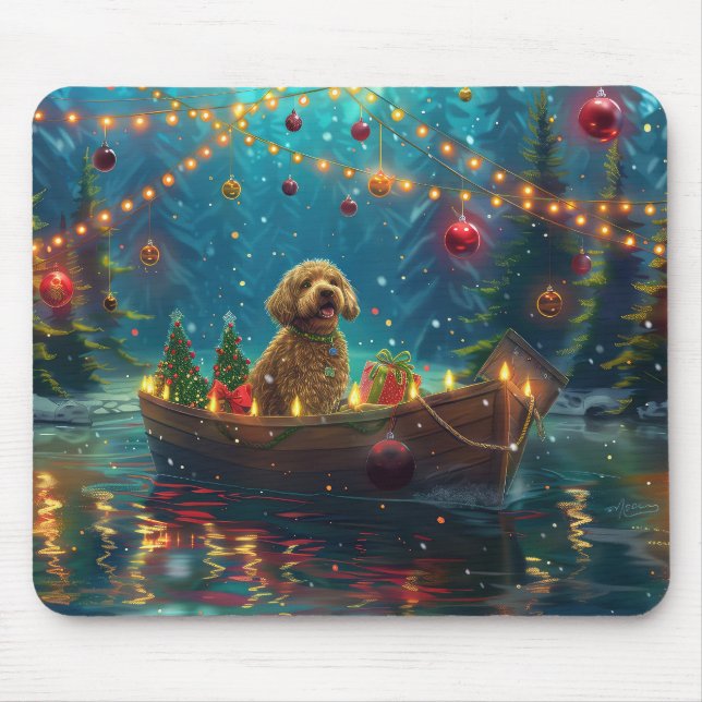 Tapis De Souris Voyage de Noël festif du Goldendoodle (Devant)