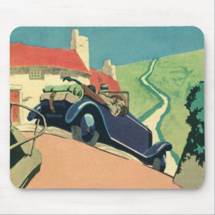 Tapis De Souris Voyage en voiture décapotable vintage à la campagn