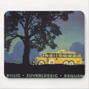 Tapis De Souris Voyage Rétro, Allemagne, Bus Jaune la Nuit