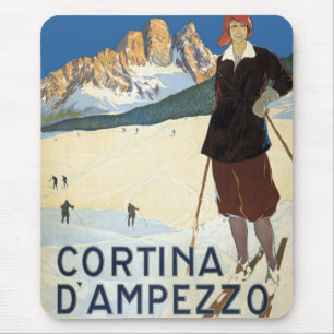 Tapis De Souris Voyage Vintage Cortina d'Ampezzo, Italie Alpes de 
