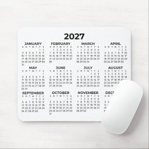 Tapis De Souris Vue annuelle Calendrier 2027 Minimaliste Noir/Blan