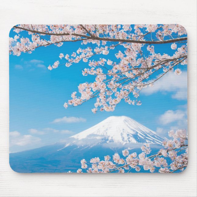 Tapis De Souris Vue du mont Fuji avec des fleurs de cerisier (Devant)