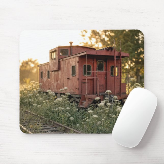 Tapis De Souris Wagon abandonné dans un champ de fleurs sauvages (Avec souris)