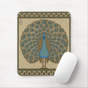 Tapis De Souris Walter Crane Blue Peacock avec sa queue écartée