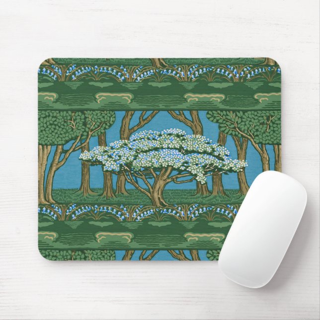 Tapis De Souris Walter Crane May Tree Wallpaper Green Blue (Avec souris)