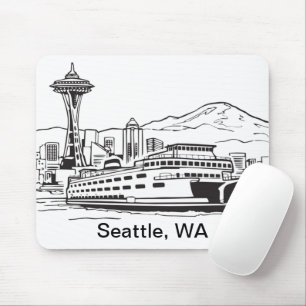 Tapis De Souris Washington State Seattle Ferry Line Art