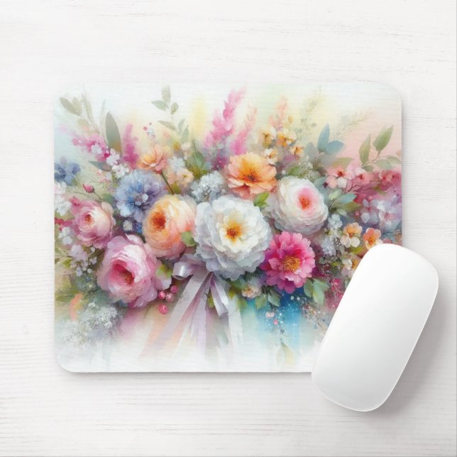Tapis De Souris Watercolor Aquarell Flowers Painting Template (Avec souris)