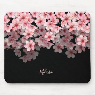 Tapis De Souris Watercolor Cherry Blossoms Black Pink | Your Name