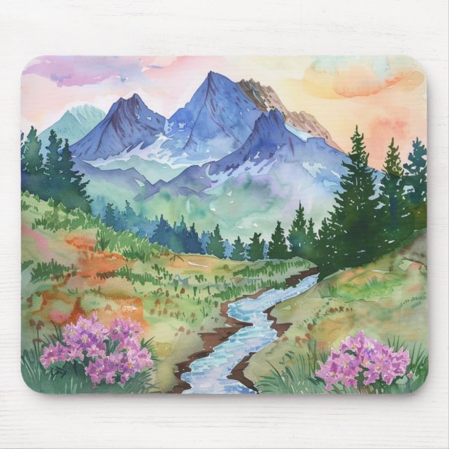 Tapis De Souris Watercolor Summer Mountain (Devant)