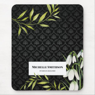 Tapis De Souris Watercolor White Snowdrops et Laurel Damask