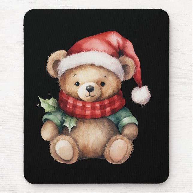 Tapis De Souris Watercolour Christmas Teddy Bear (Devant)