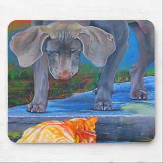Tapis De Souris Weimaraner et chat tigré Mousepad
