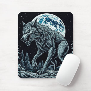 Tapis De Souris Werewolf Cultivant vintage une nuit de Pleine lune