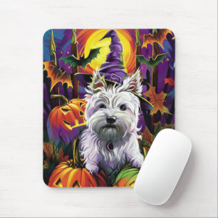 Tapis De Souris West Highland White Terrier Chien Halloween sorciè