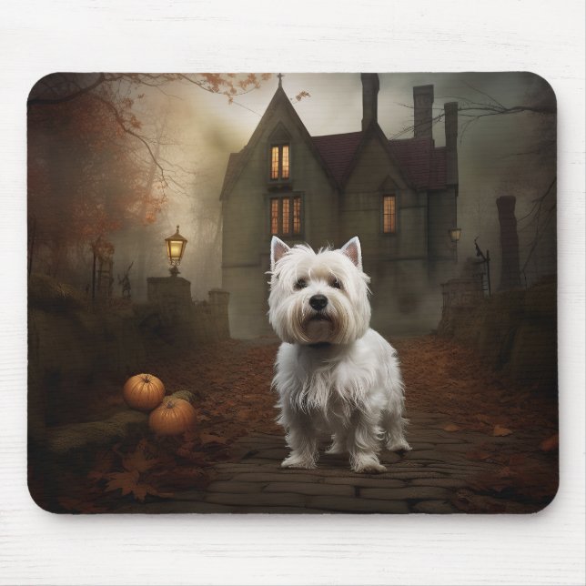 Tapis De Souris West Highland White Terrier Halloween effrayant (Devant)