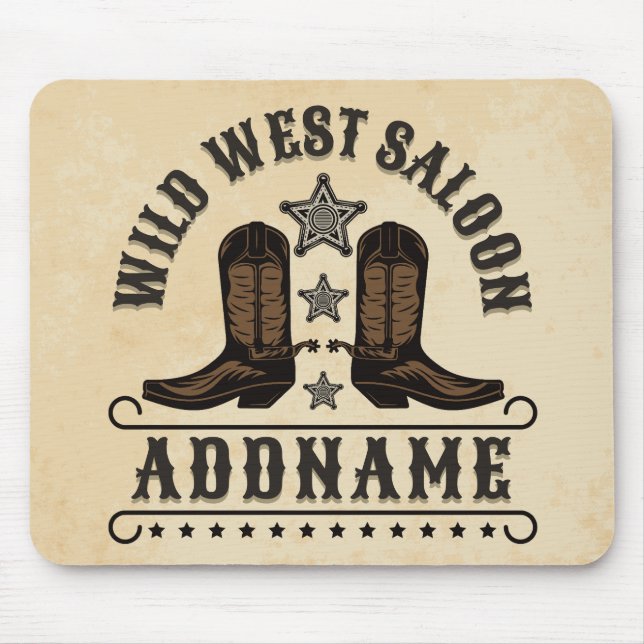 Tapis De Souris Western Cowboy Boots AJOUTER LE NOM Sheriff Spurs  (Devant)