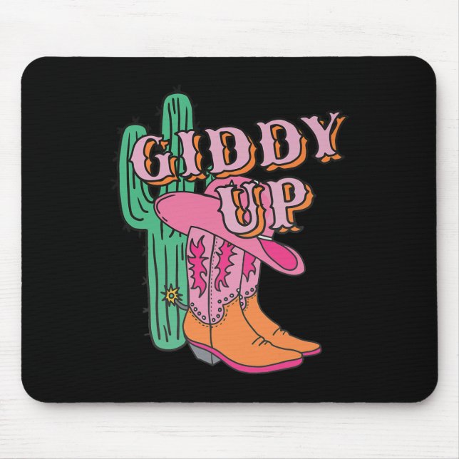 Tapis De Souris Western Texas Giddy Up Cowboy Boots Cactus (Devant)