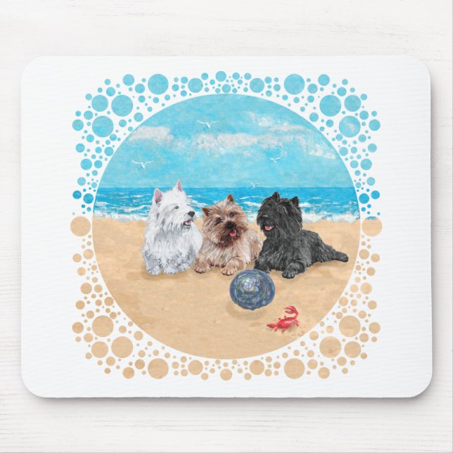 Tapis De Souris Westie avec Cairn Terriers à la plage (Devant)